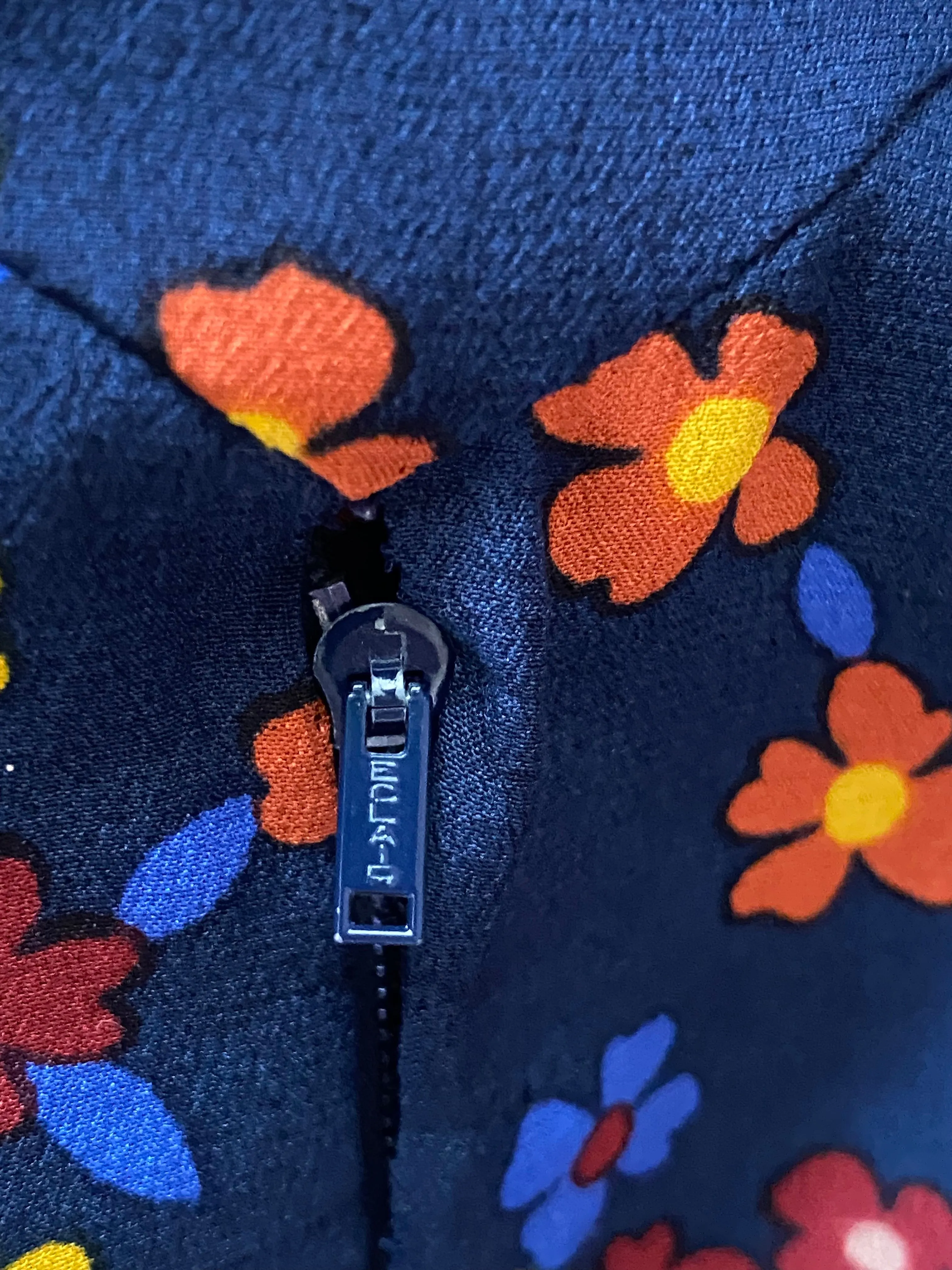 Vintage Ossie Clark Navy Blue Floral Silk Dress
