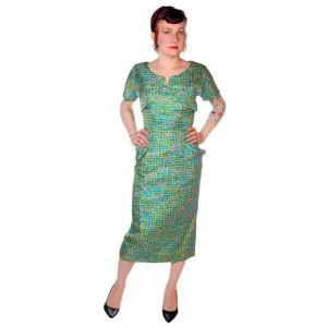 Vintage Silk Sheath Dress 1950s Turquoise Pastels Emile 34-25-37