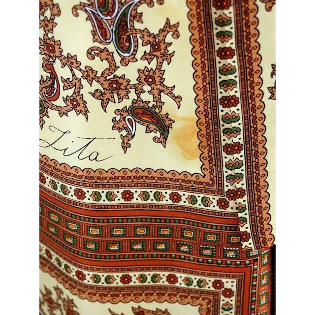 Vintage Silk Shirtwaist  Day Dress "Lita" Signed Block Print 1970s Medium