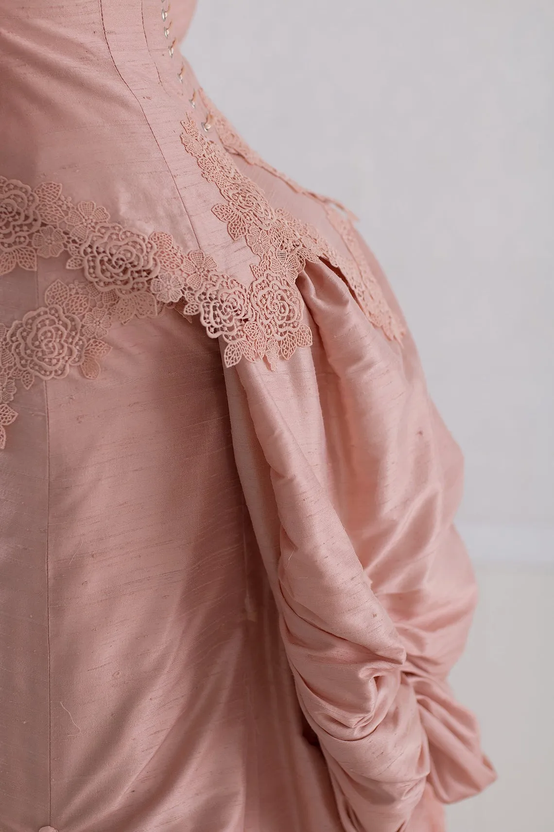 Vintage Victorian tusser silk pink lacy costume