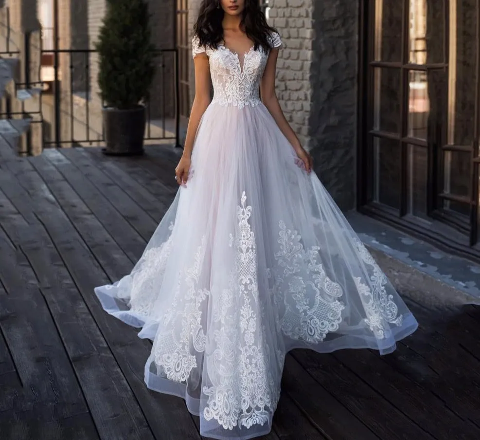 Wedding Bride Gown with Sweep Train Plus Size