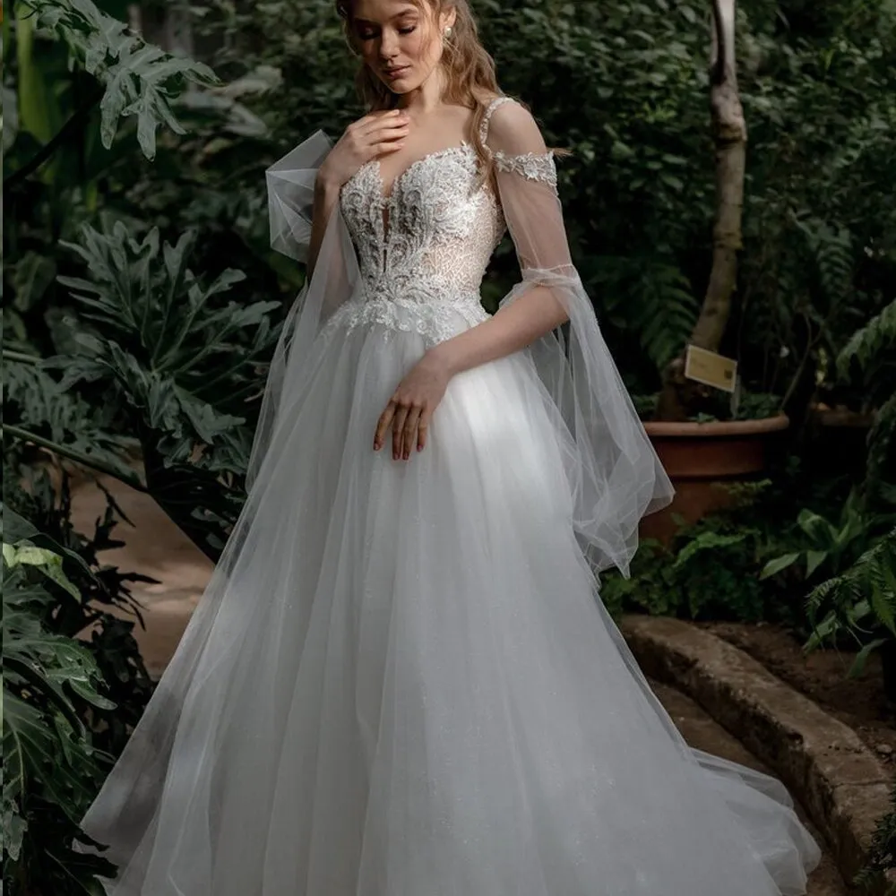Wedding Dress with Sleeves Court Train