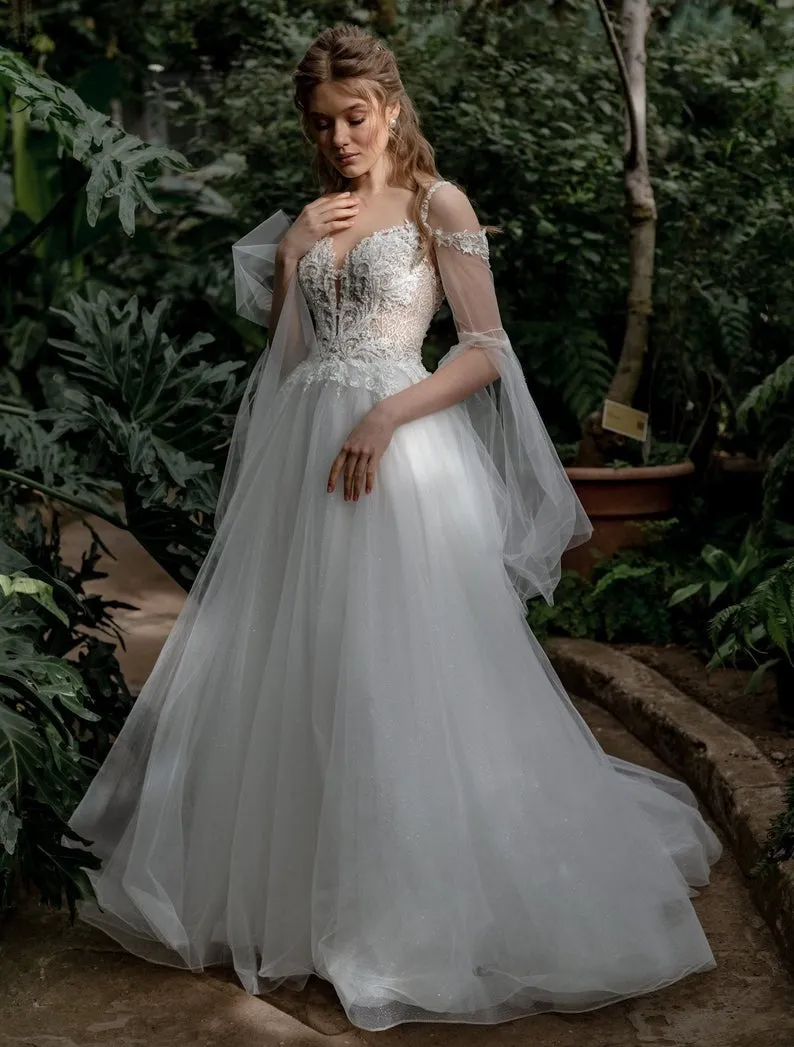 Wedding Dress with Sleeves Court Train