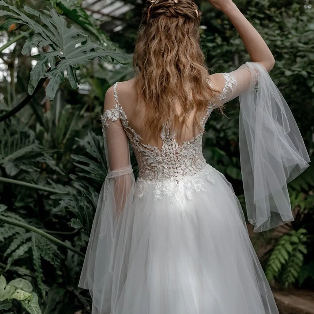 Wedding Dress with Sleeves Court Train
