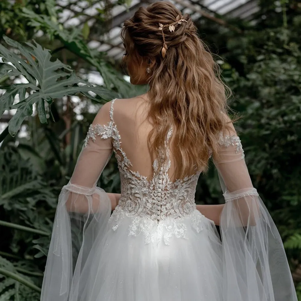 Wedding Dress with Sleeves Court Train