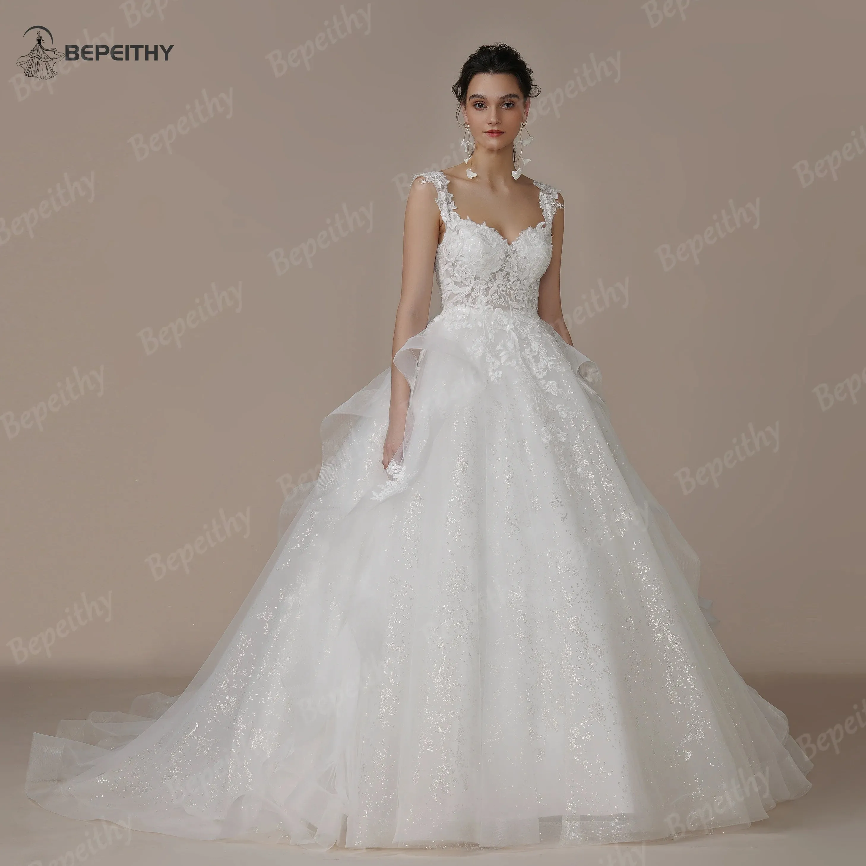Wedding Dresses For Bride Sleeveless Court Train Appliques Women