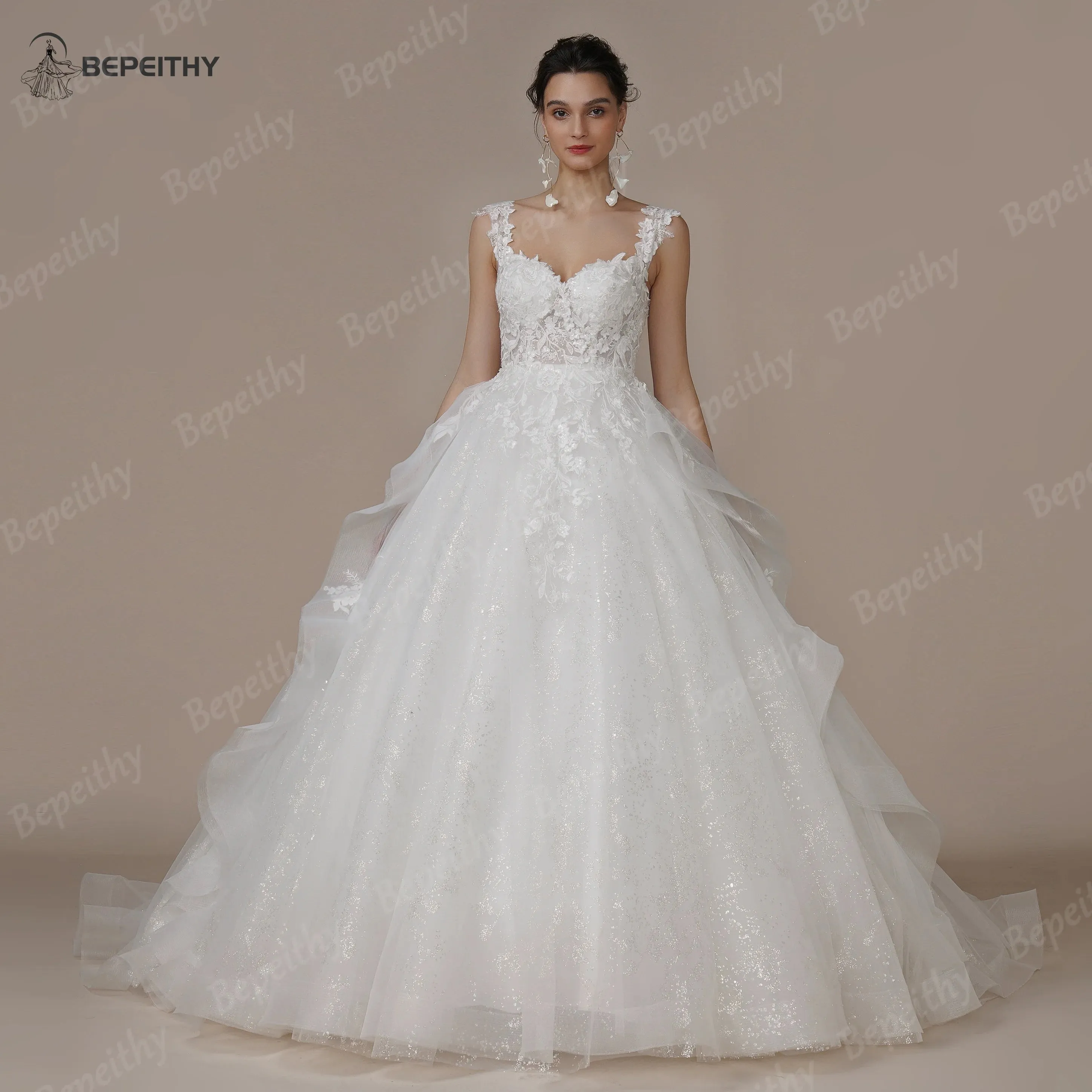 Wedding Dresses For Bride Sleeveless Court Train Appliques Women