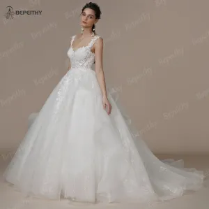 Wedding Dresses For Bride Sleeveless Court Train Appliques Women