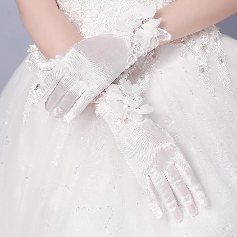 Wedding Gloves, Lace Gloves, Short Gloves, Wedding Gloves With Handmade Flower, TYP0539