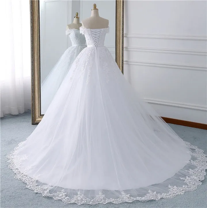White Ball Gown Bridal Dress mariage Vintage Muslim Plus Size Lace