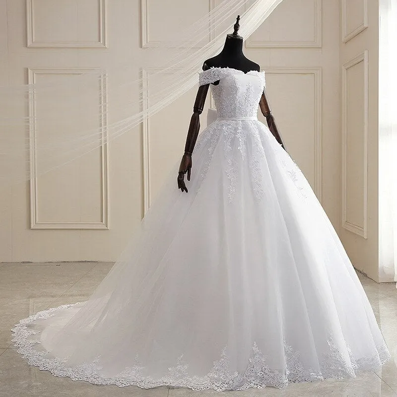 White Ball Gown Bridal Dress mariage Vintage Muslim Plus Size Lace