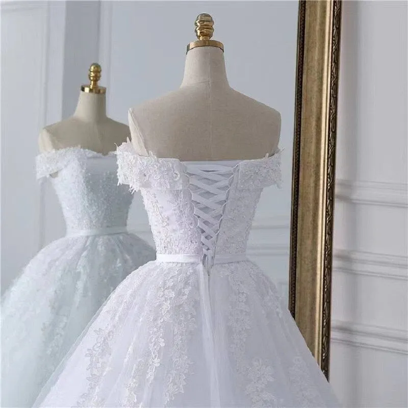 White Ball Gown Bridal Dress mariage Vintage Muslim Plus Size Lace