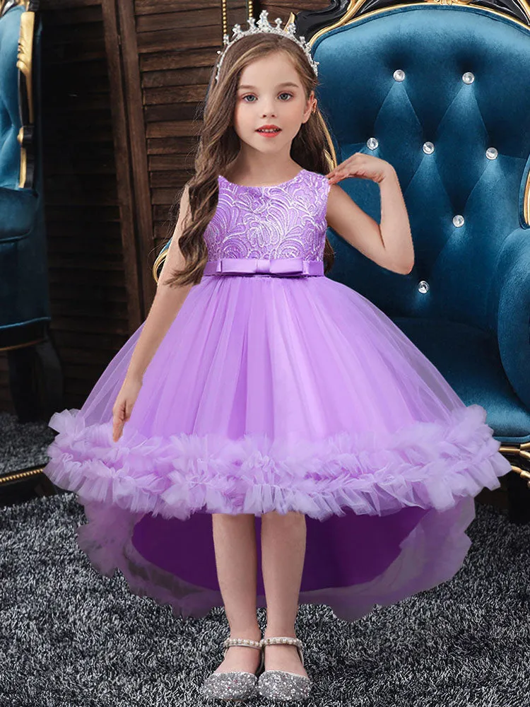 White Jewel Neck Polyester Sleeveless With Train A-Line Embroidered Kids Social Party Dresses