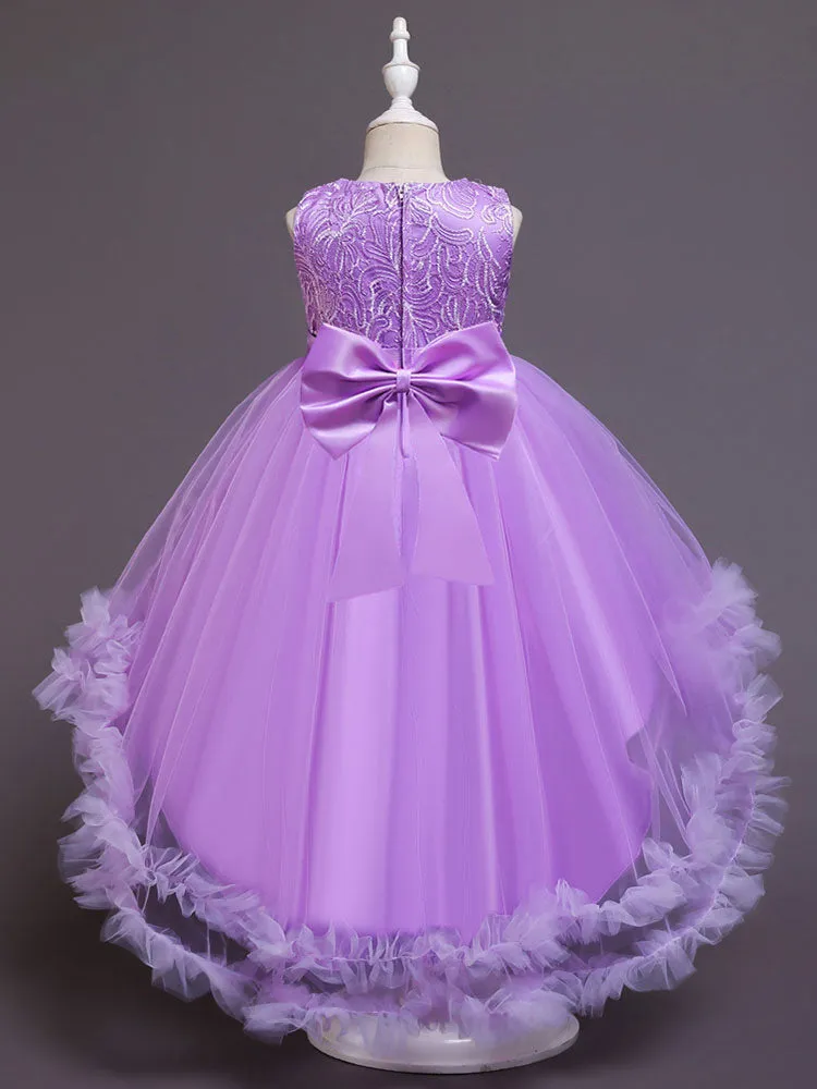 White Jewel Neck Polyester Sleeveless With Train A-Line Embroidered Kids Social Party Dresses
