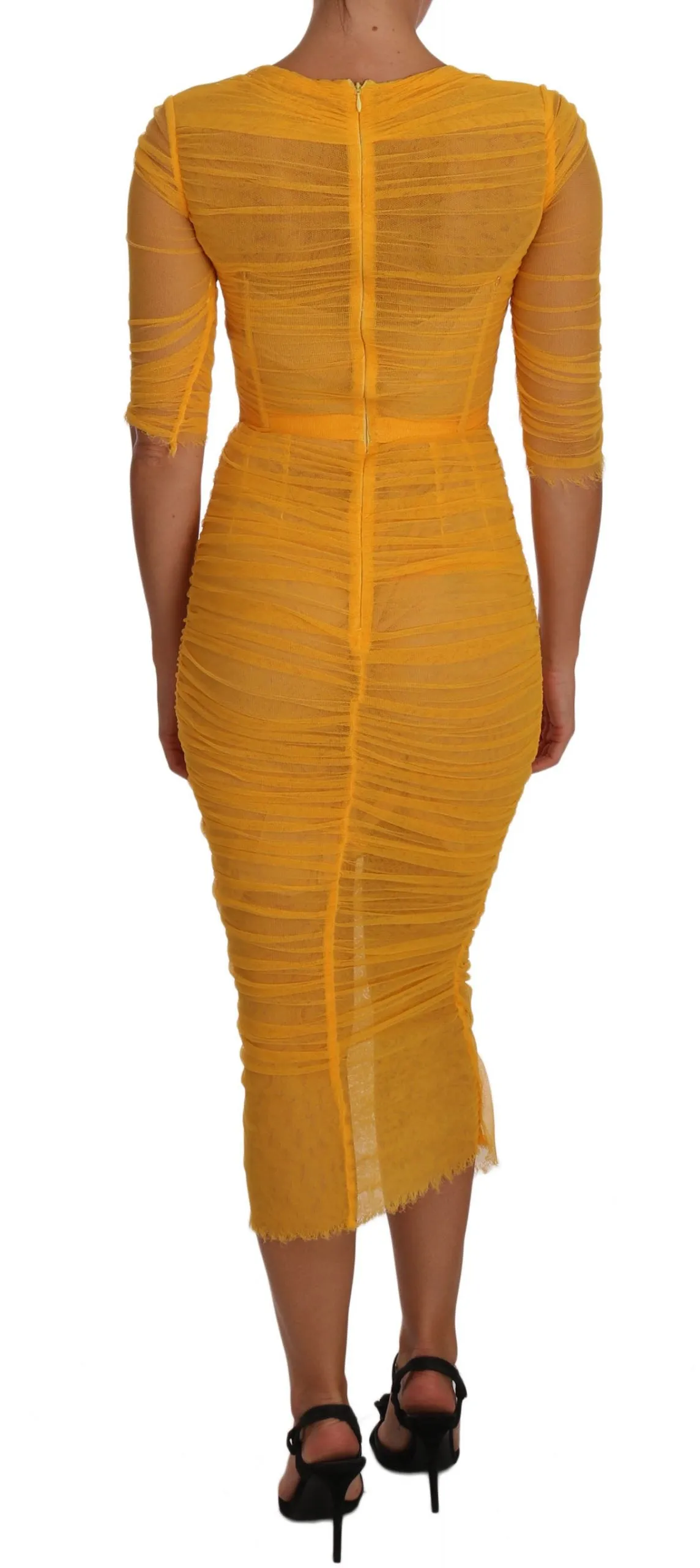 Yellow Tulle Bustier Sheath Bodycon Dress