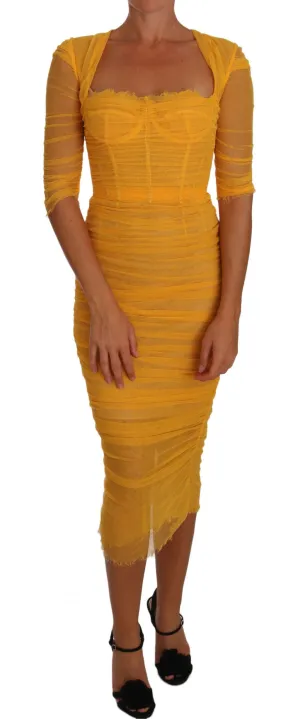 Yellow Tulle Bustier Sheath Bodycon Dress