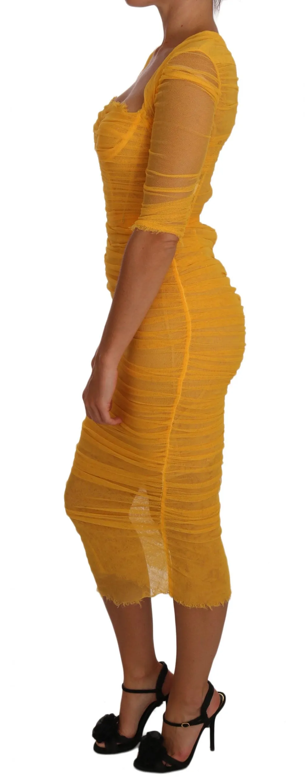 Yellow Tulle Bustier Sheath Bodycon Dress