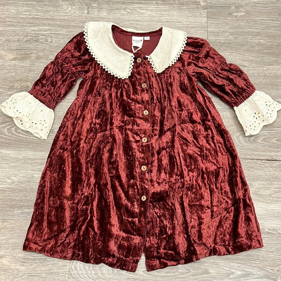 Yo Baby Maroon Velvet & Ivory Lace Detail Vintage Dress