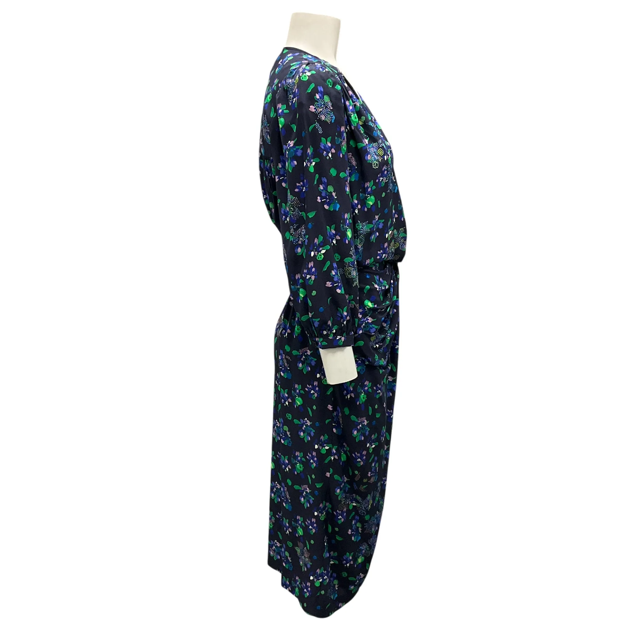 Zadig & Voltaire Navy Blue Multi Renew Bianca Flower Strass Silk Midi Dress